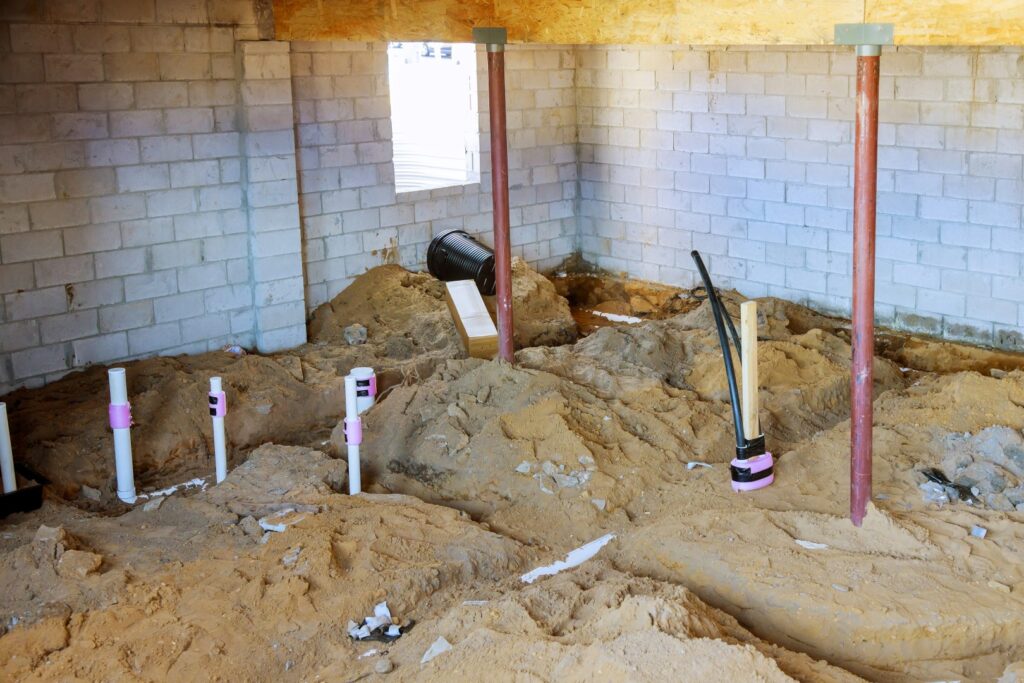 Installation of drainage solutions during basement dig out services.