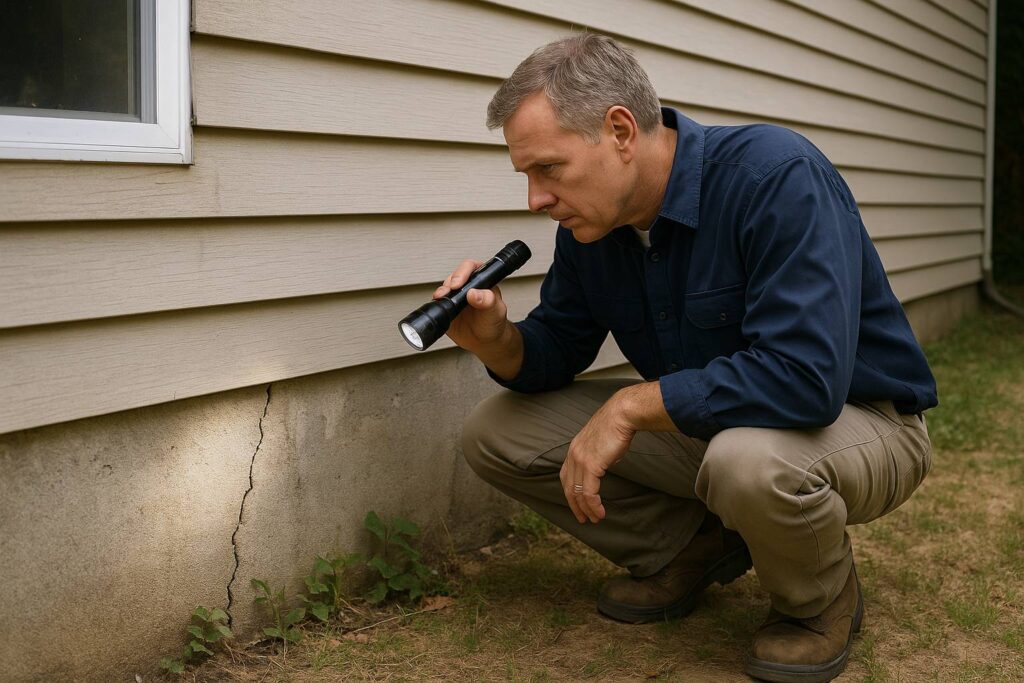 Home foundation inspection for structural repair.